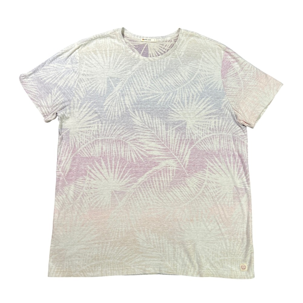Marine Layer Mens Medium Signature Crew Neck Tee Palm Reverse Print Beach Pastel